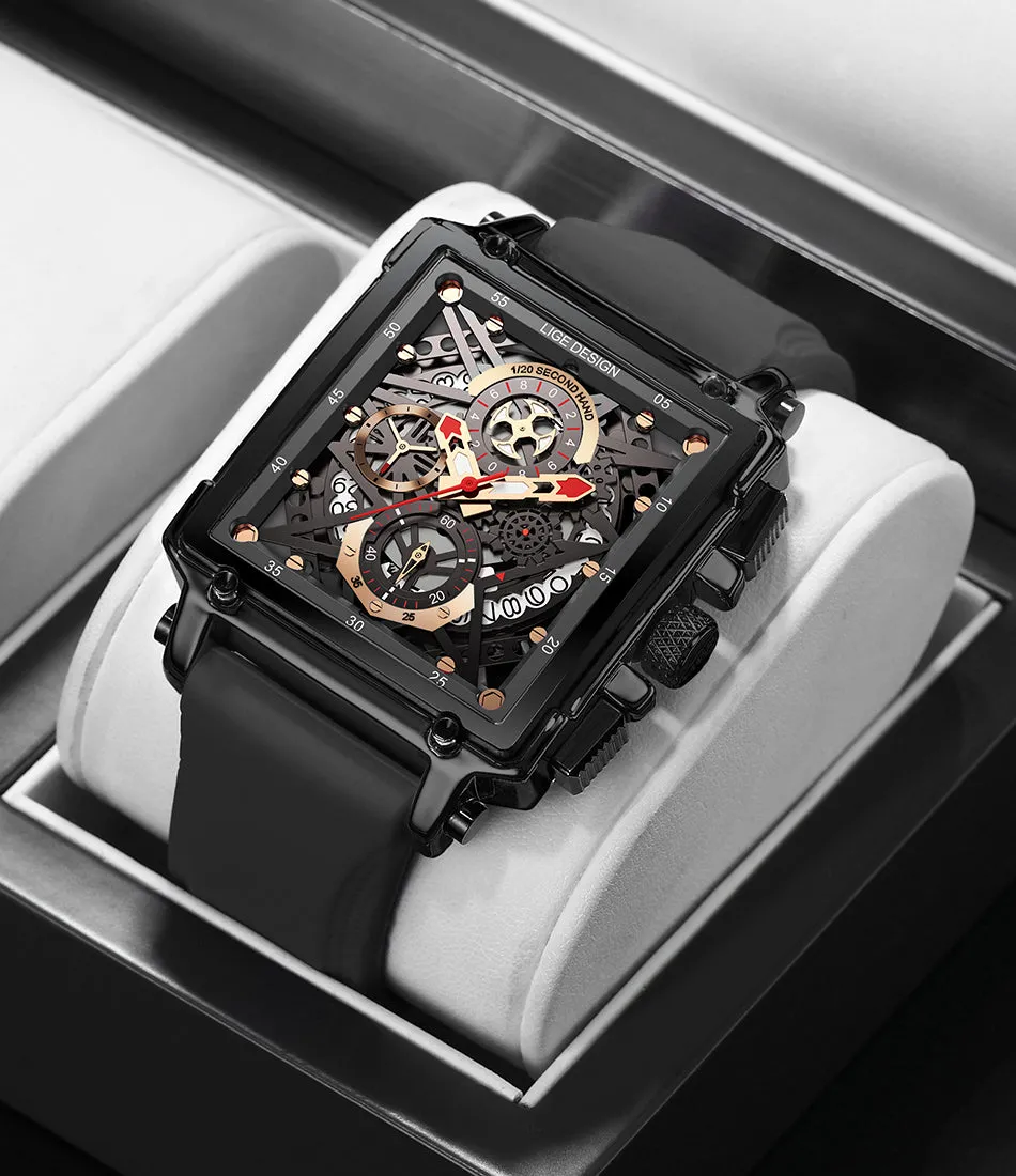 Montre Luxe LIGE 2023 Men Watch Top Brand Luxury Waterproof Quartz Square Wrist Watches for Men Date Sports Silicone Clock Male Montre Homme