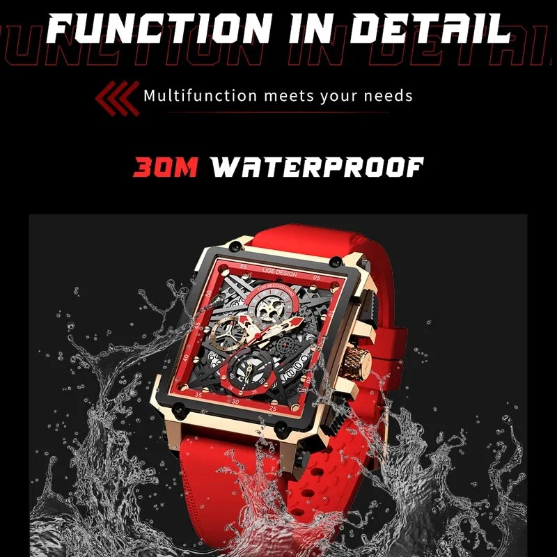 Montre Luxe LIGE 2023 Men Watch Top Brand Luxury Waterproof Quartz Square Wrist Watches for Men Date Sports Silicone Clock Male Montre Homme