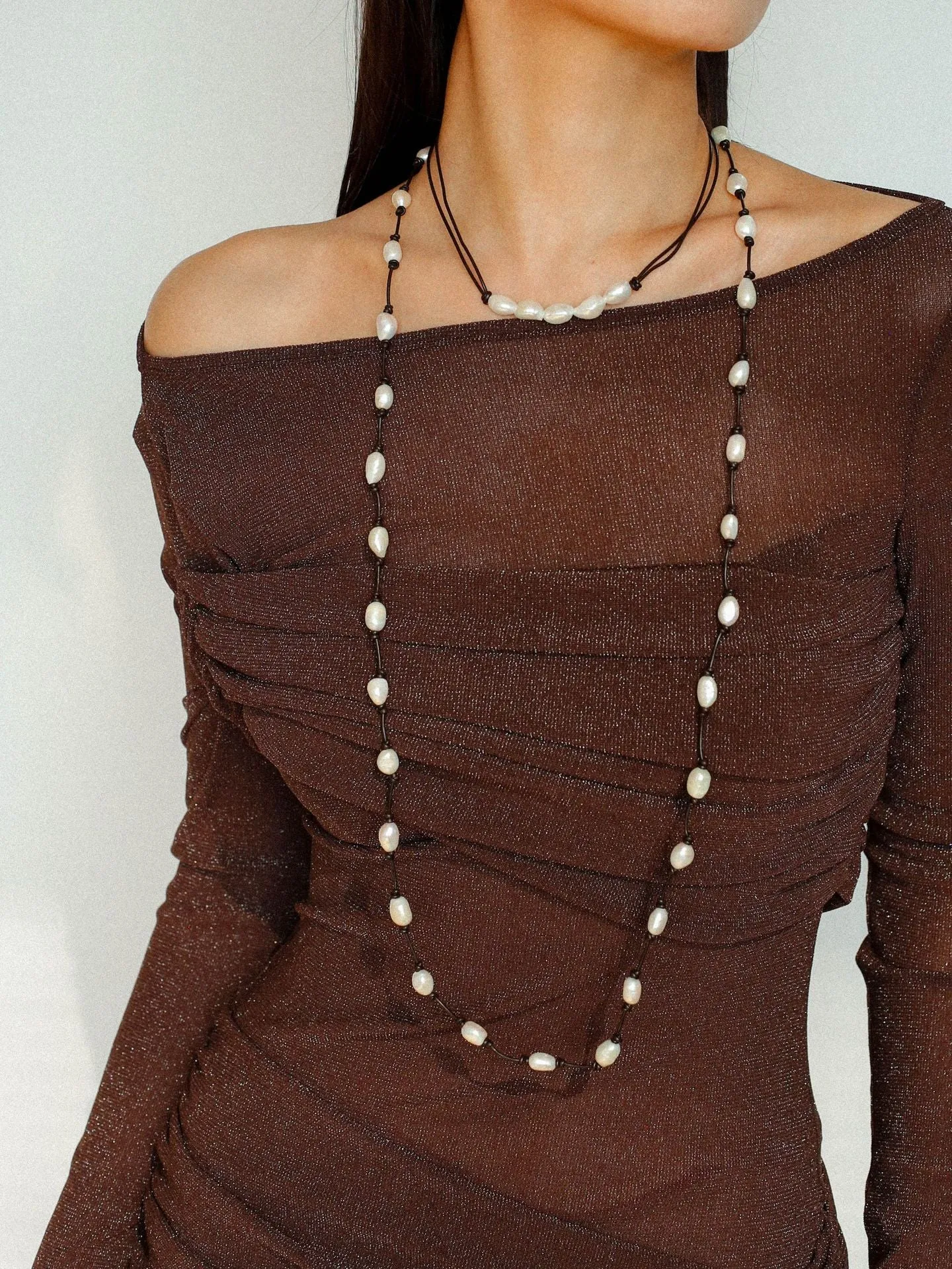 Niche Long Knotted Leather Pearl Short Necklace