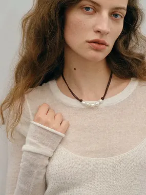 Niche Long Knotted Leather Pearl Short Necklace