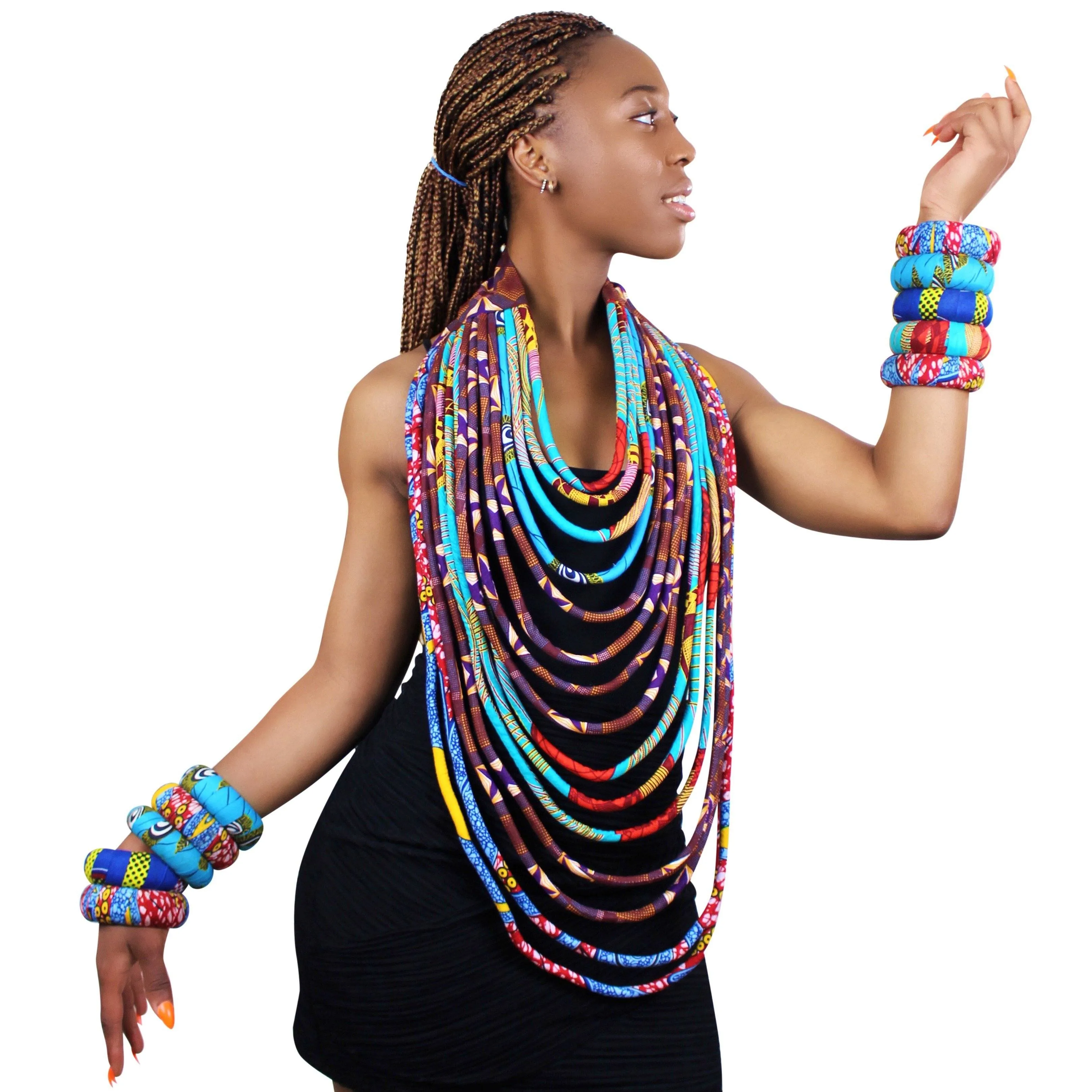 Ode Large Ankara Bangles Bracelets (Green)