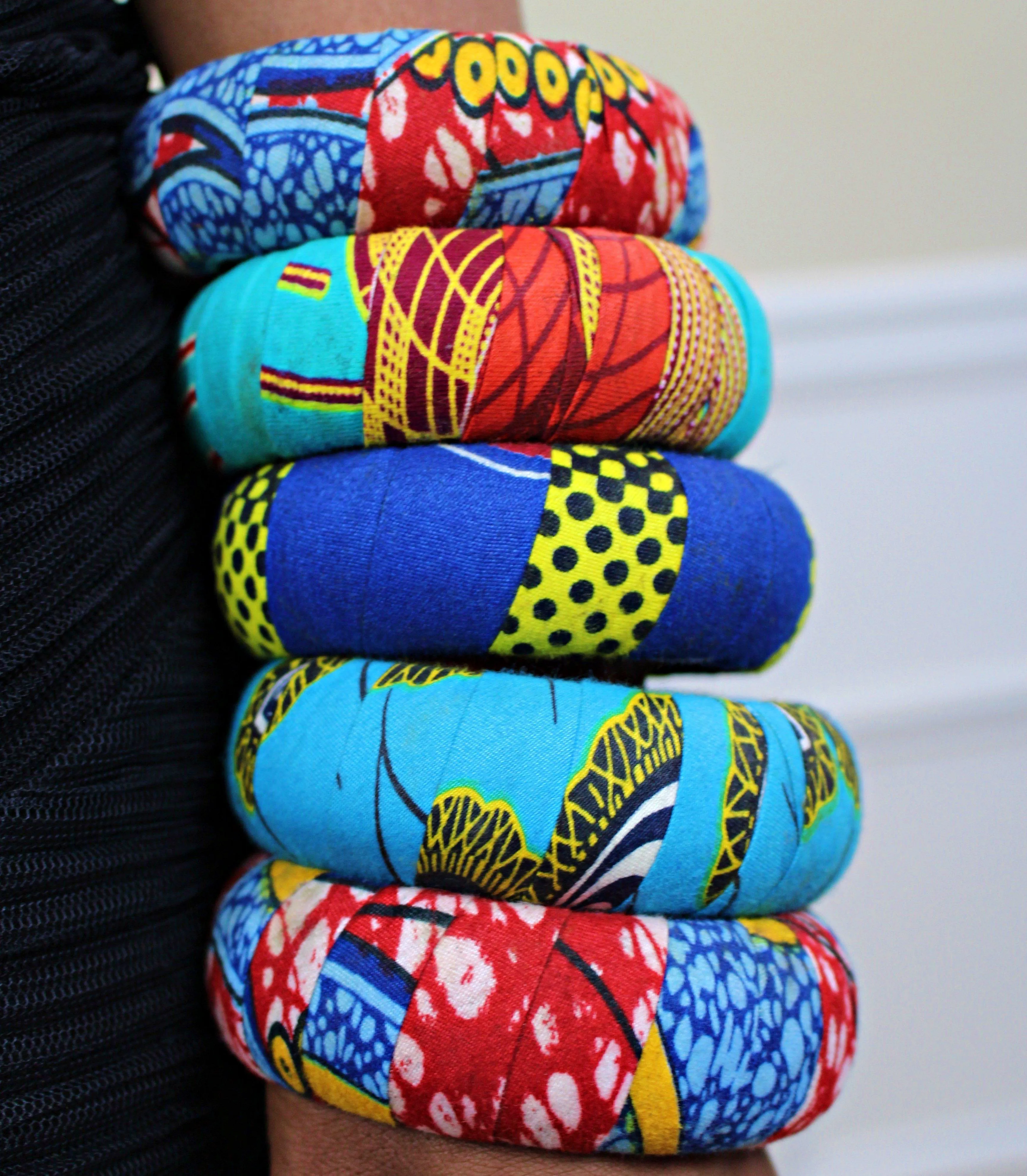 Ode Large Ankara Bangles Bracelets (Green)