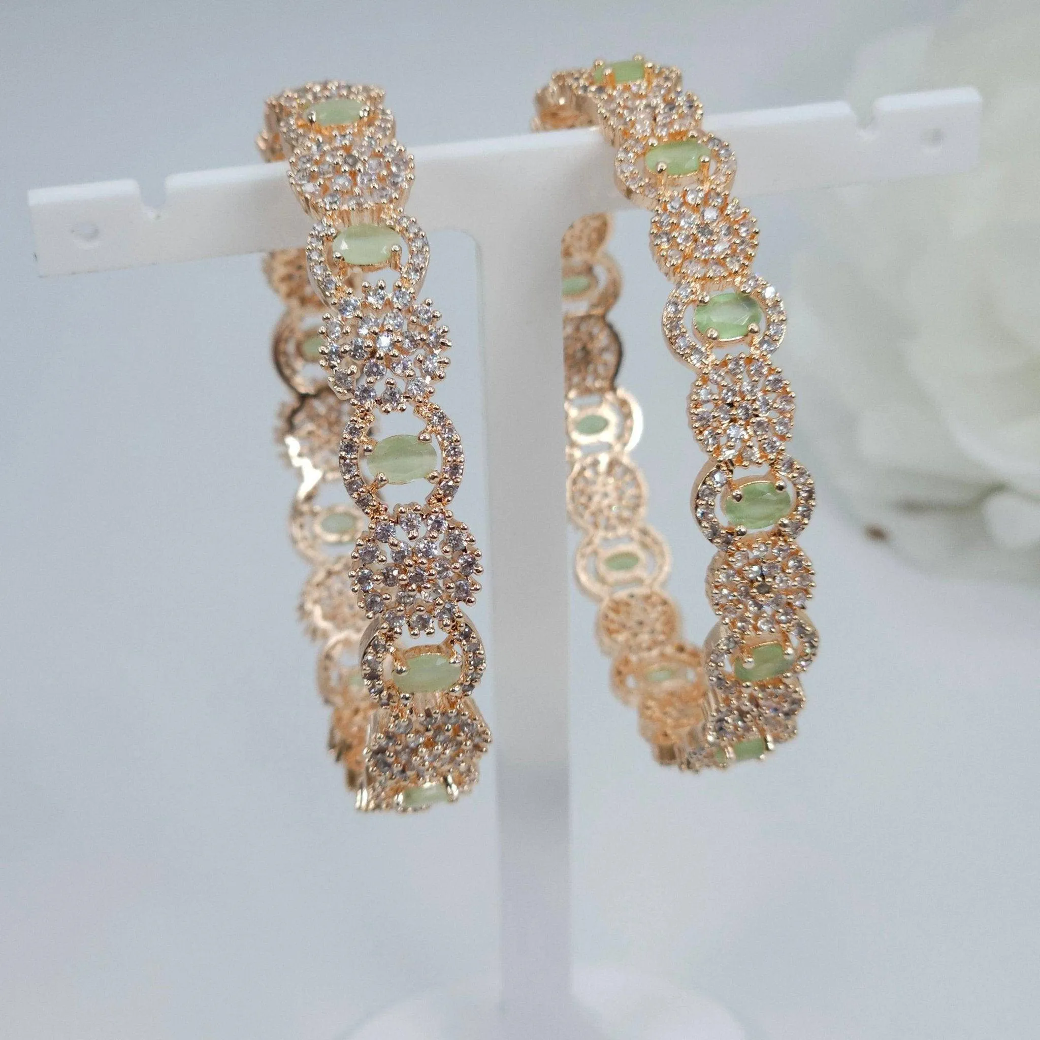 Pair of Rose Gold Bangles - Mint Green