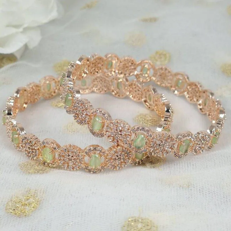 Pair of Rose Gold Bangles - Mint Green