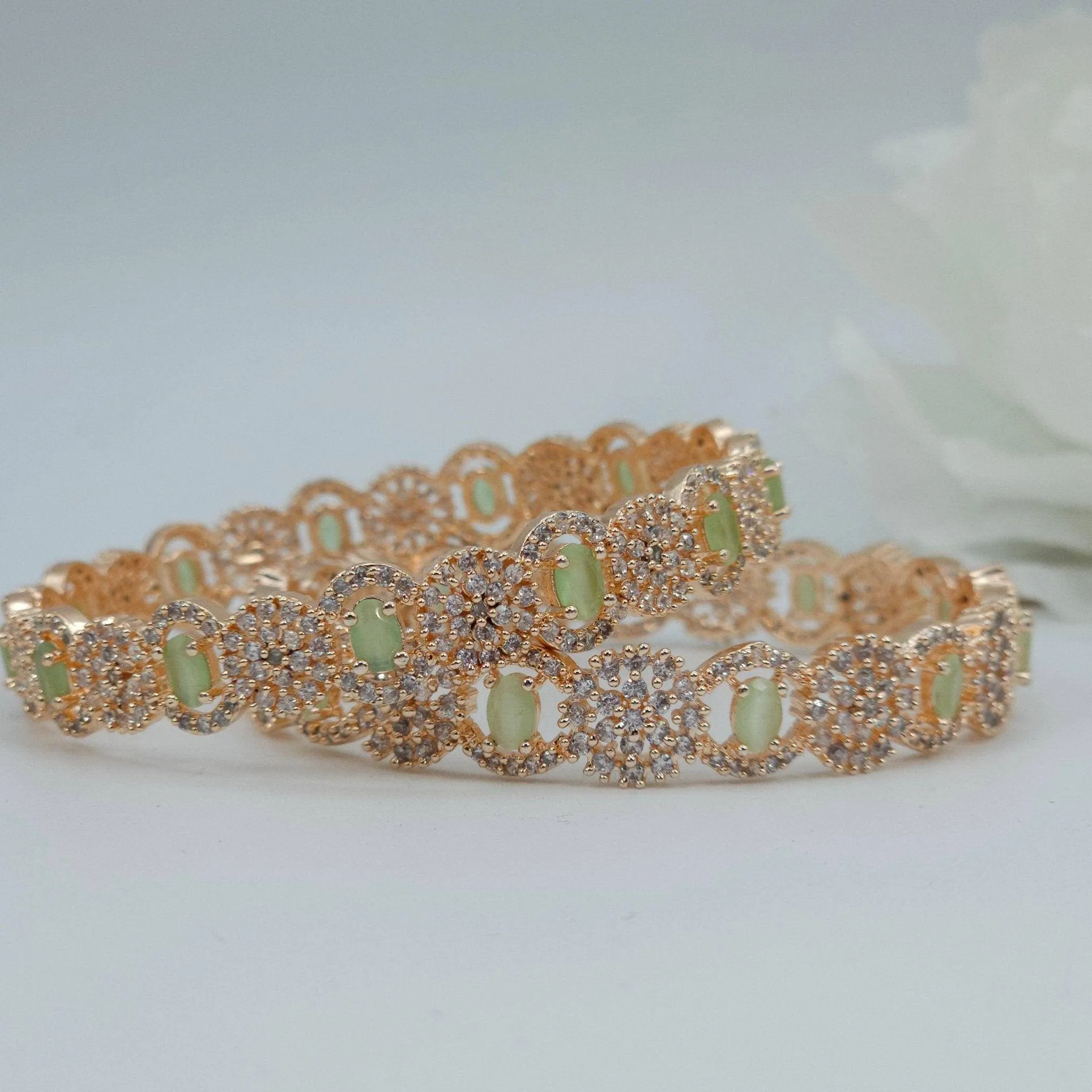 Pair of Rose Gold Bangles - Mint Green