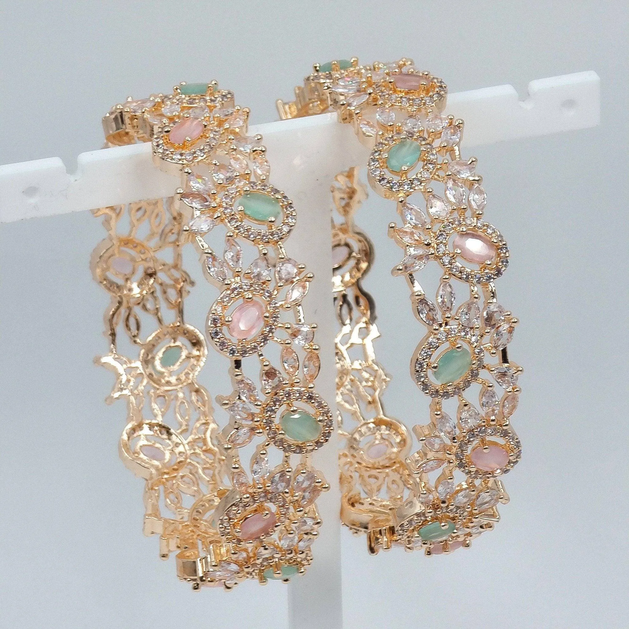 Pair of Rose Gold Bangles - Mint Pink