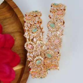 Pair of Rose Gold Bangles - Mint Pink