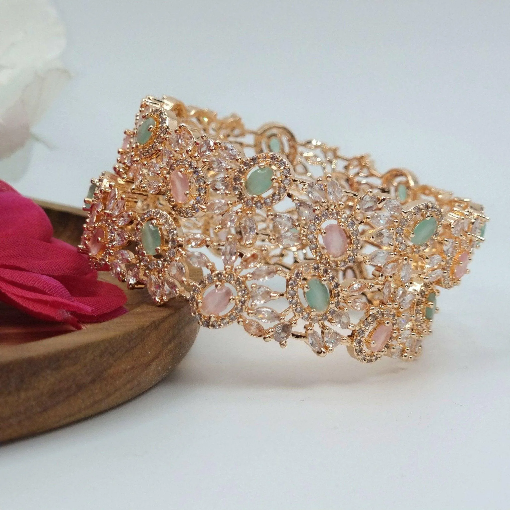 Pair of Rose Gold Bangles - Mint Pink