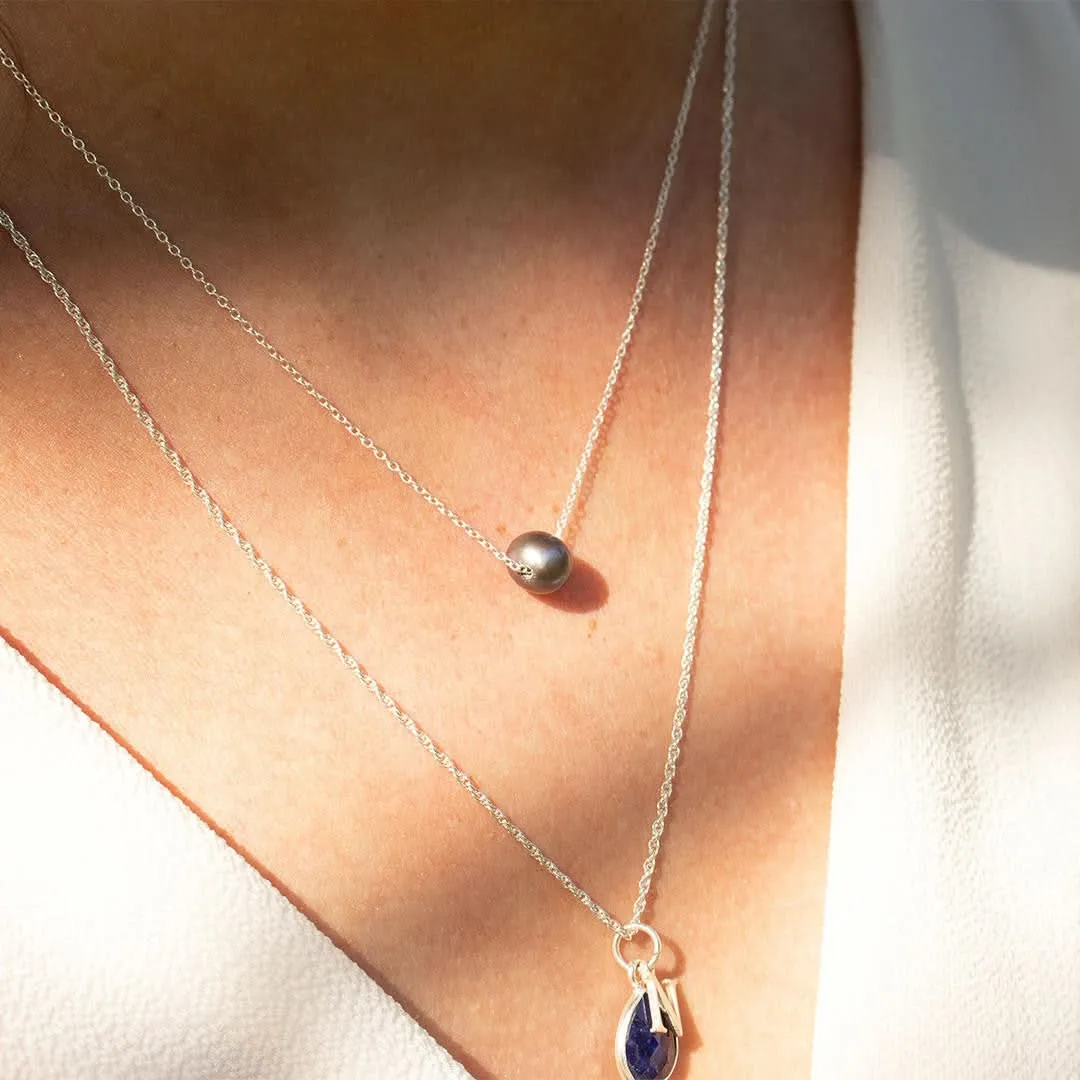 Pearl Chain Necklace | Grey - Silver