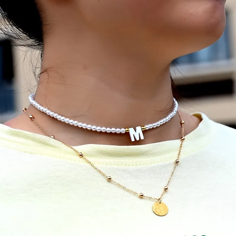 Pearl Letter 2 Layer Necklace