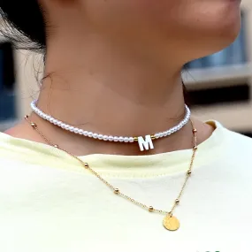 Pearl Letter 2 Layer Necklace