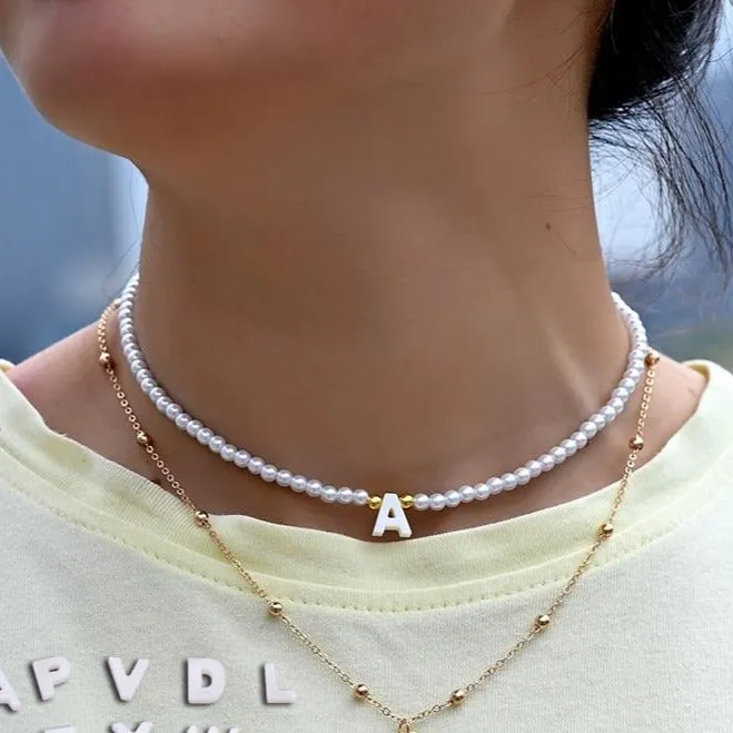 Pearl Letter 2 Layer Necklace