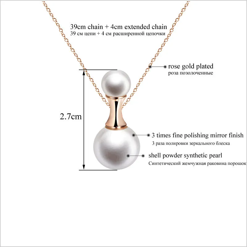 Perfume Bottle Shaped 12mm Shell Powder Synthetic Pearl Rose Gold Plated Pendant Necklaces Jewelry for Women