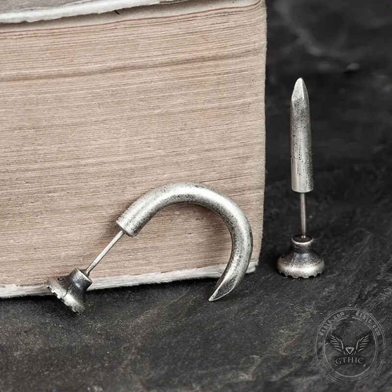 Punk Bent Hook Straight Nail Sterling Silver Stud Earring