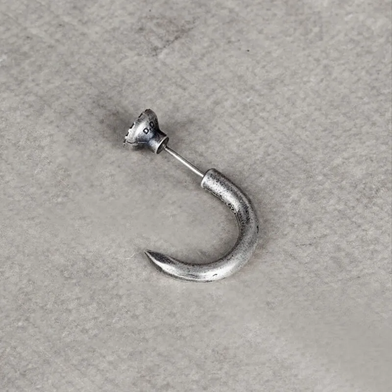 Punk Bent Hook Straight Nail Sterling Silver Stud Earring