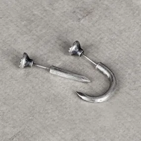 Punk Bent Hook Straight Nail Sterling Silver Stud Earring