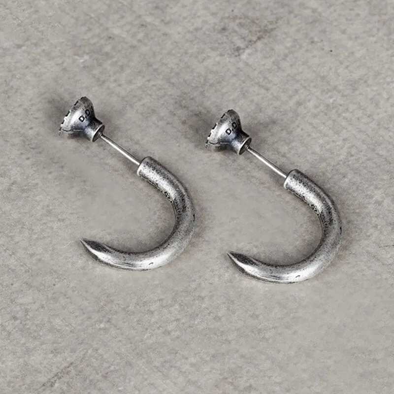 Punk Bent Hook Straight Nail Sterling Silver Stud Earring