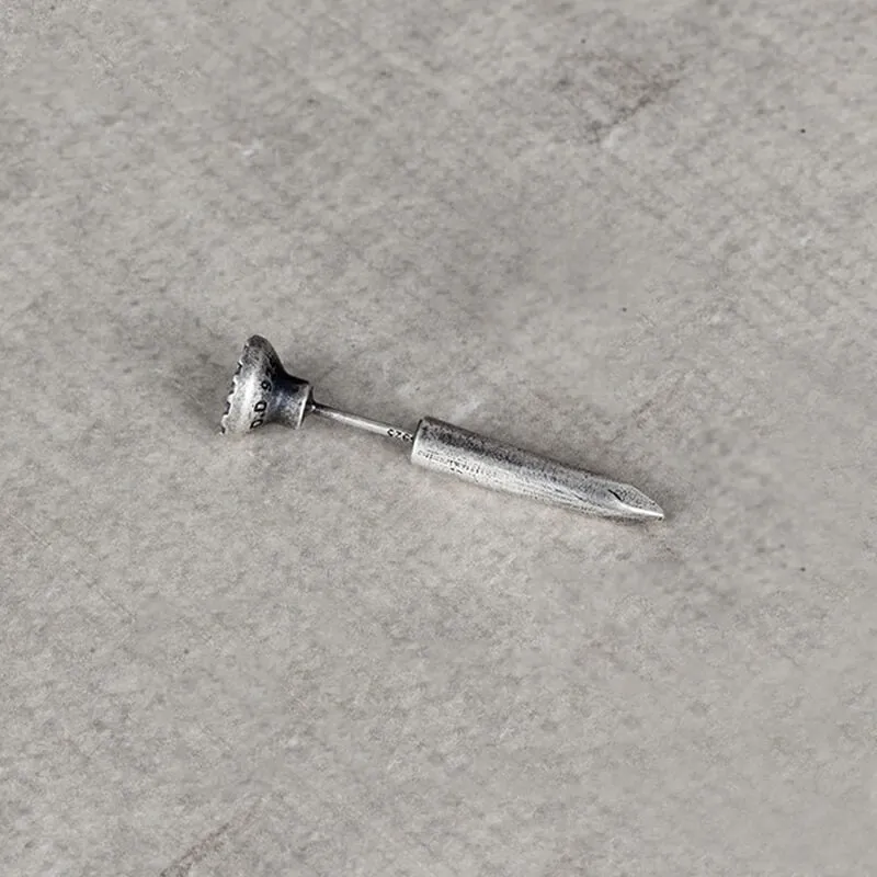 Punk Bent Hook Straight Nail Sterling Silver Stud Earring