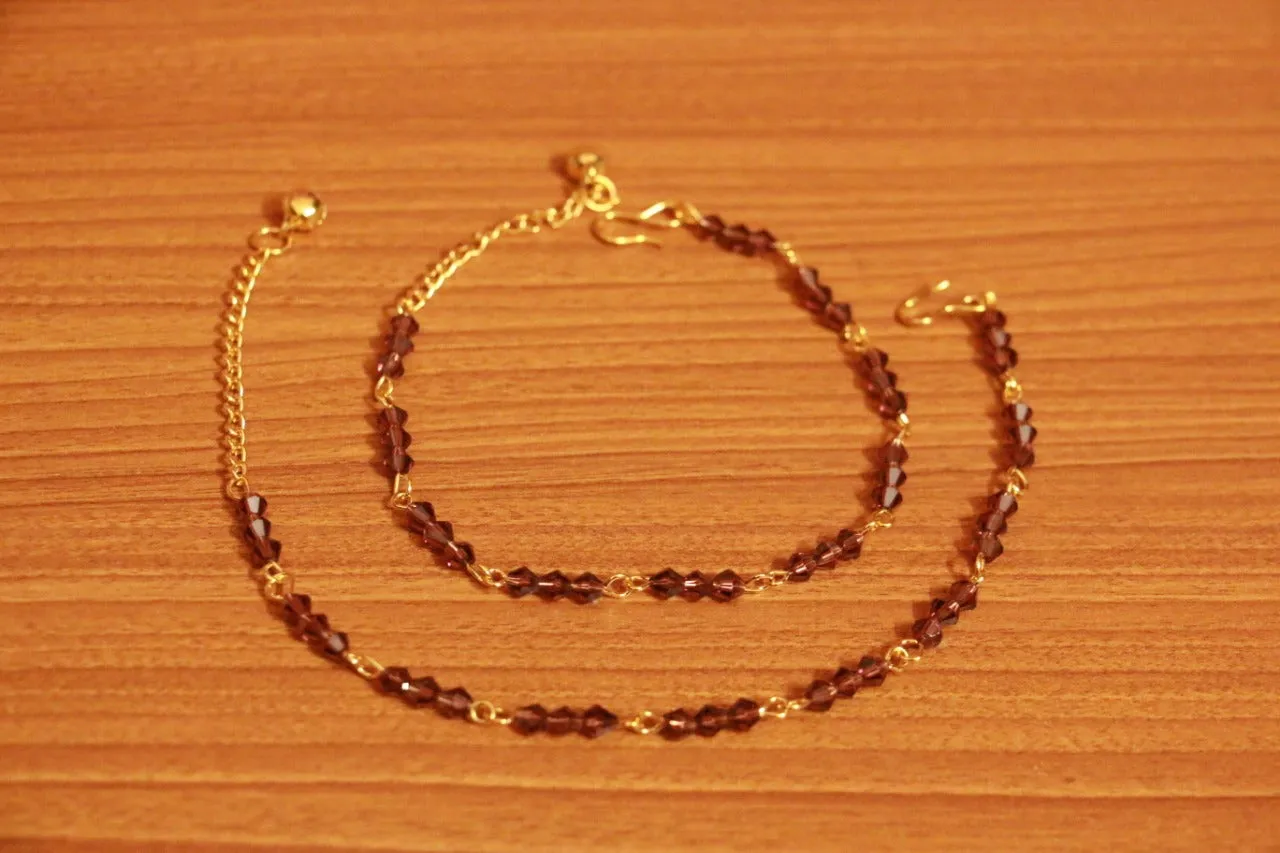 Purple Beaded Gold Plated Anklets