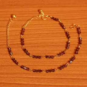 Purple Beaded Gold Plated Anklets