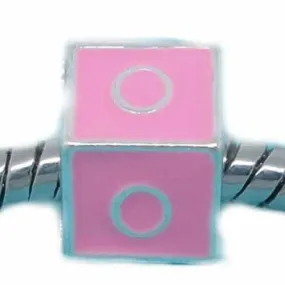 "O" Letter Square Charm Beads Pink Enamel European Bead Compatible for Most European Snake Chain Charm Bracelets