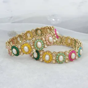Ramia- Multicolour Antique Gold Bangles