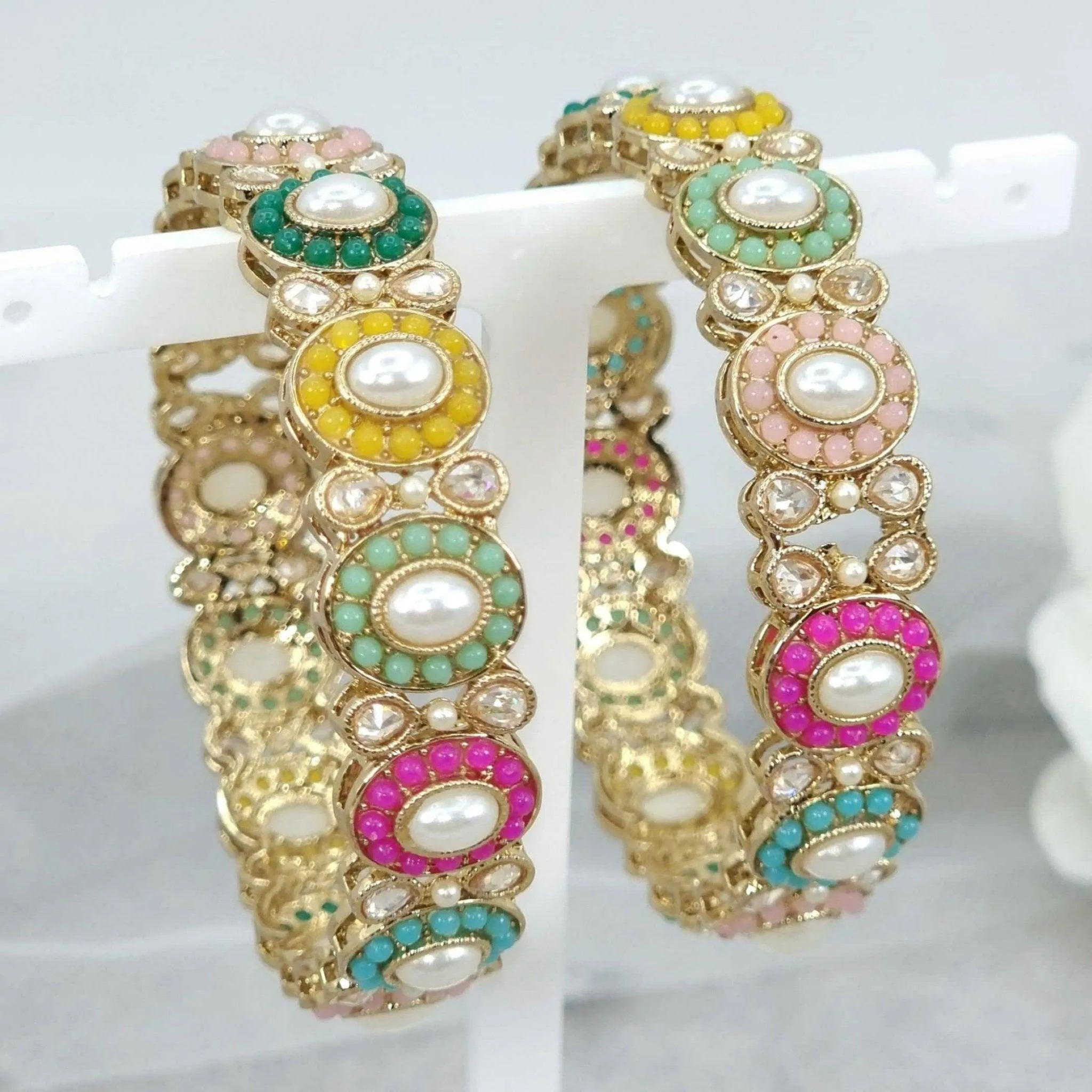 Ramia- Multicolour Antique Gold Bangles