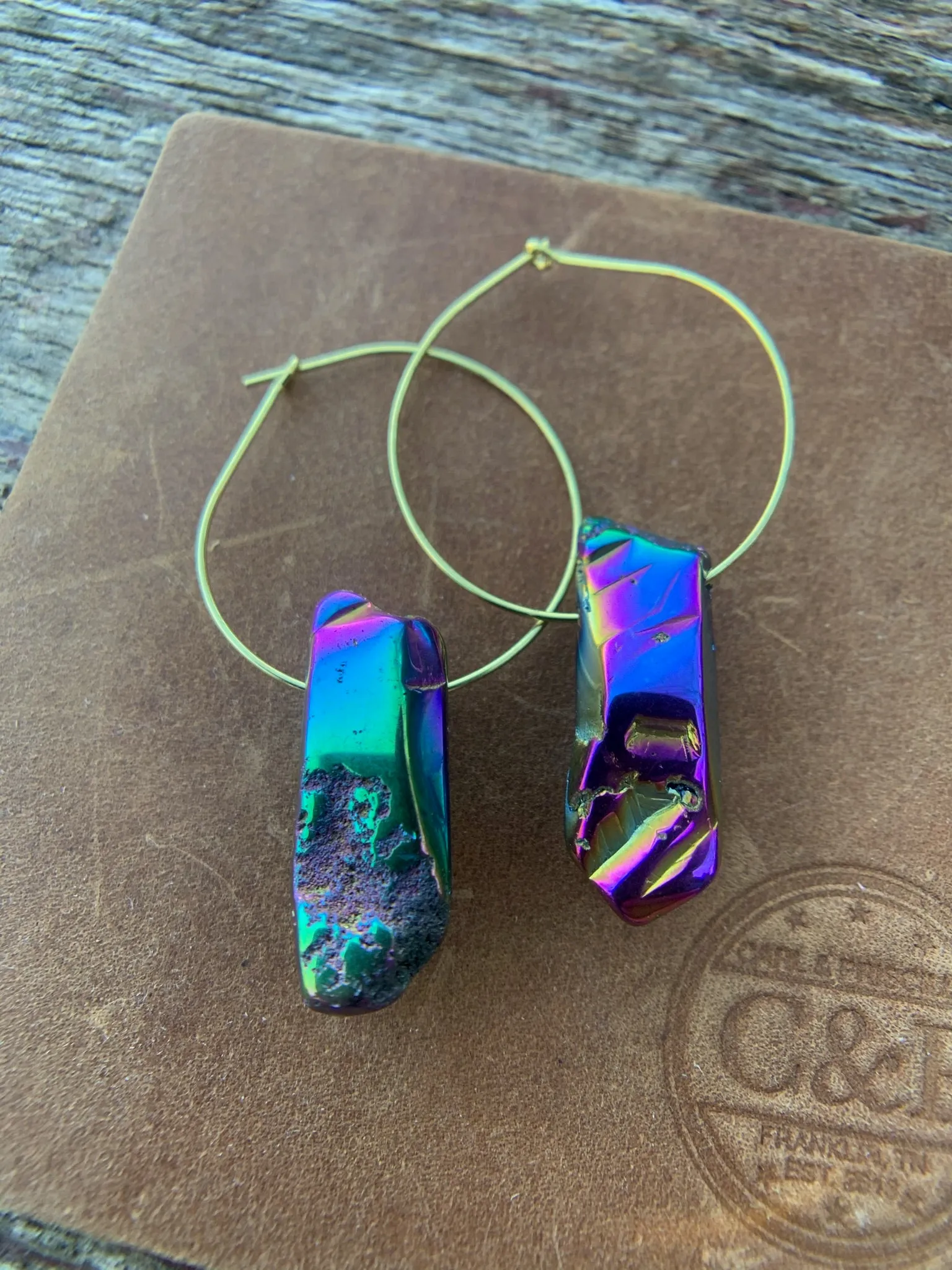 Raw Hematite Gold Hoop Earrings