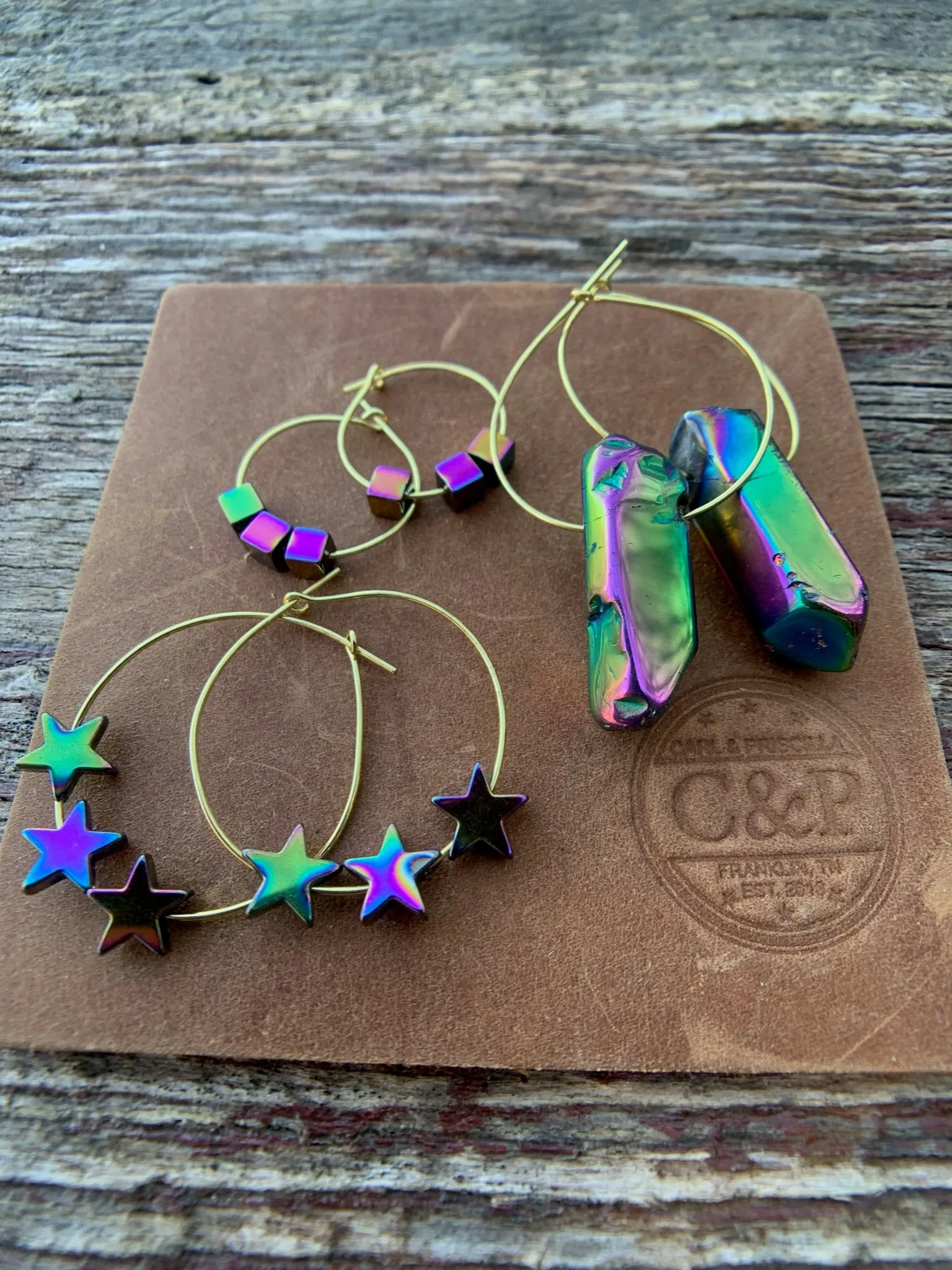 Raw Hematite Gold Hoop Earrings