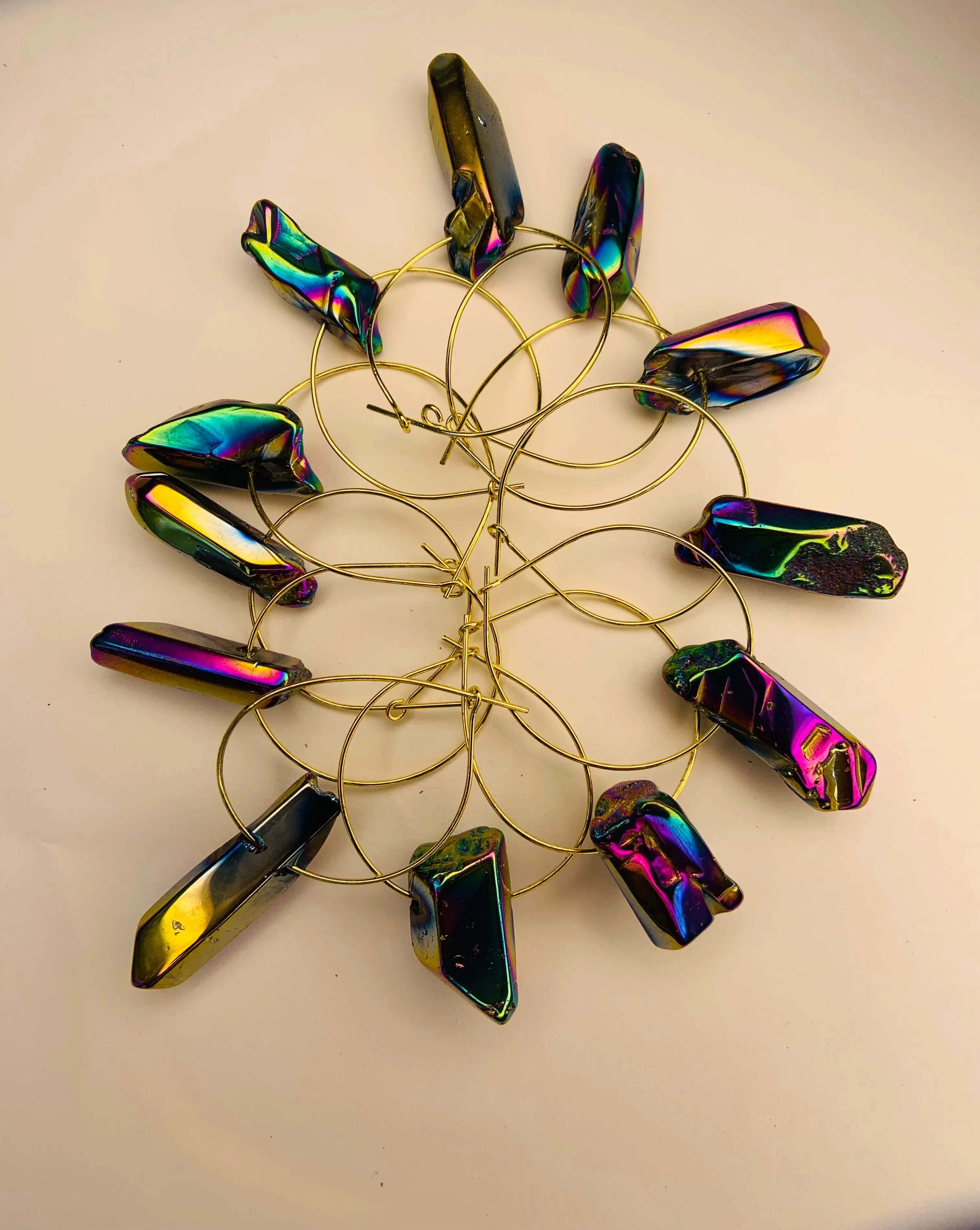 Raw Hematite Gold Hoop Earrings