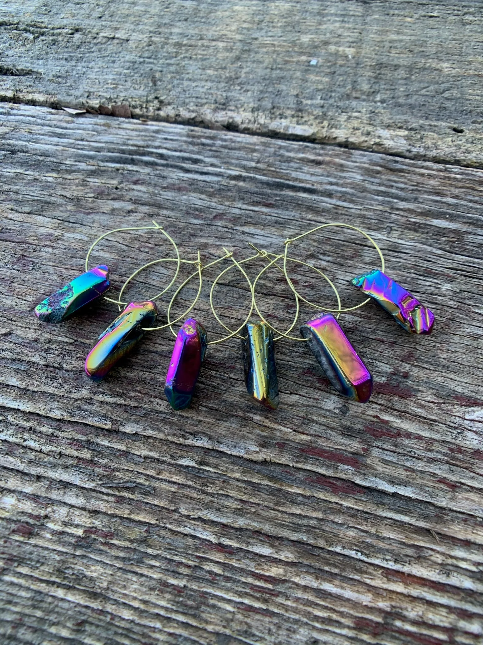 Raw Hematite Gold Hoop Earrings