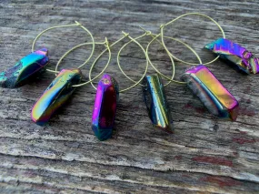 Raw Hematite Gold Hoop Earrings