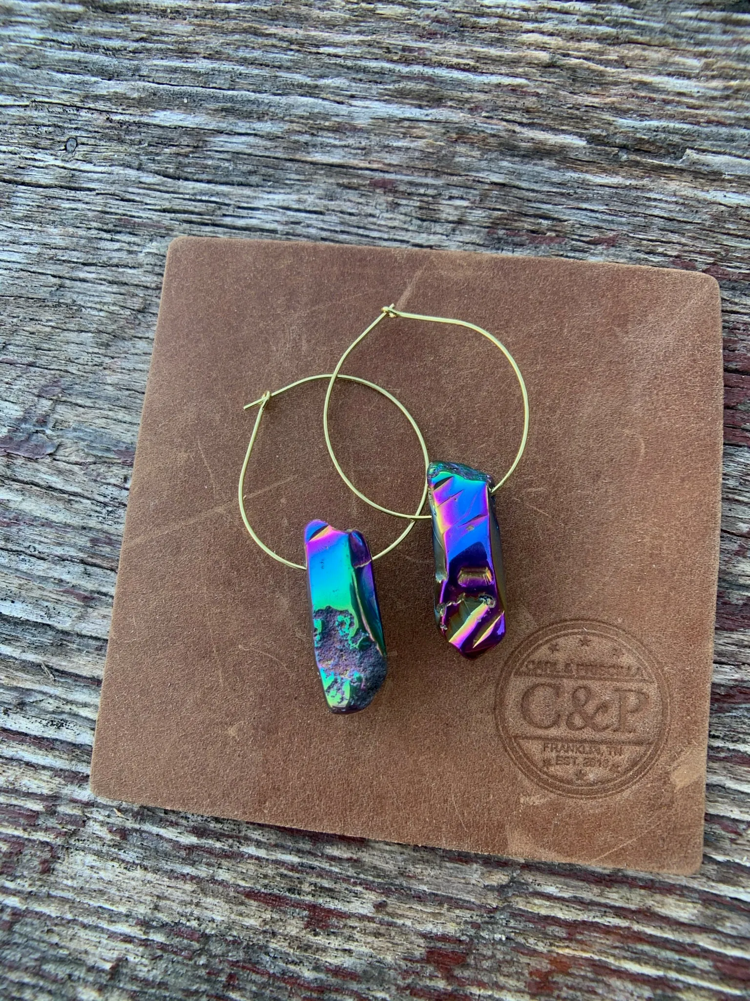 Raw Hematite Gold Hoop Earrings