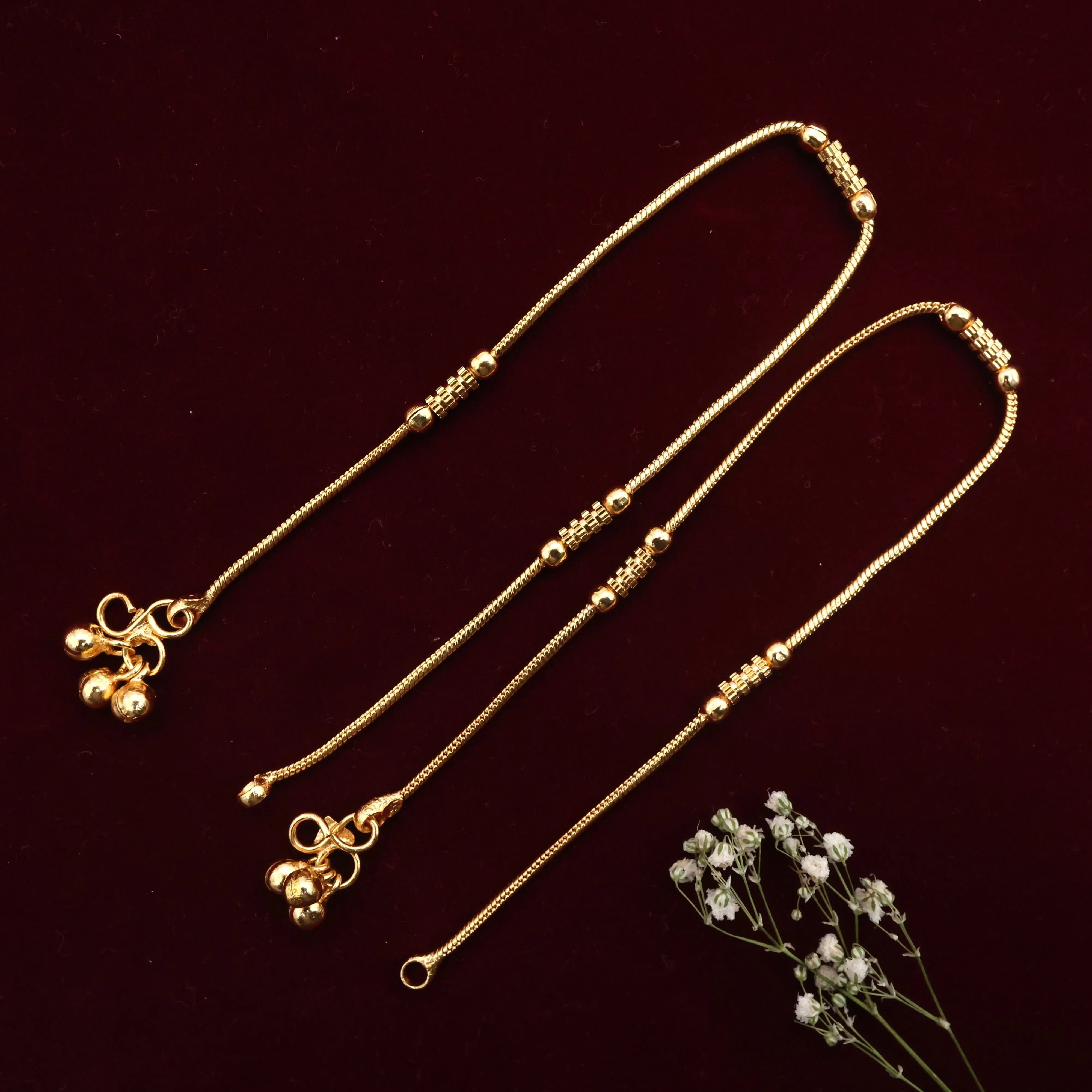 Real Gold Look Bar Balls Anklets For Women - Golusu