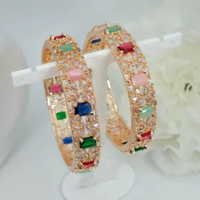 Rose Gold Multicolour Chunki AD Bangle Set