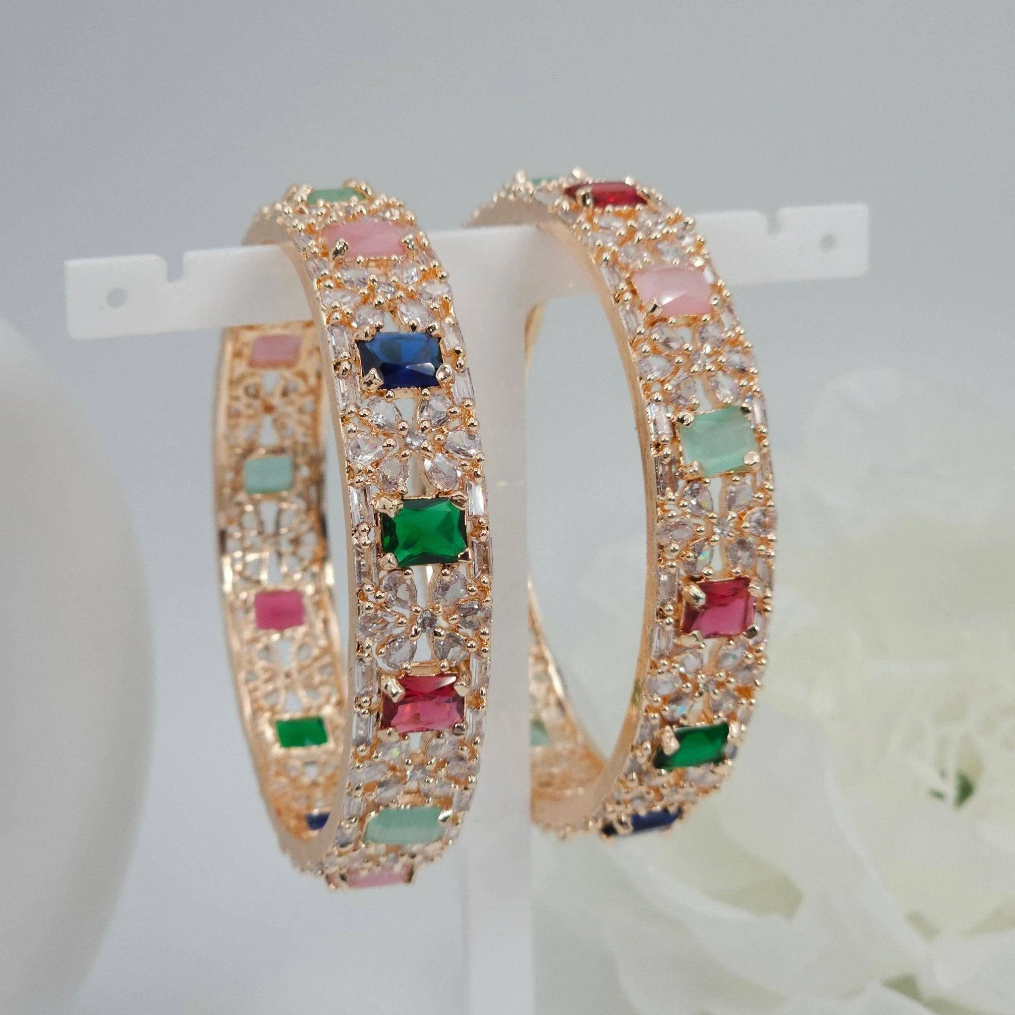 Rose Gold Multicolour Chunki AD Bangle Set
