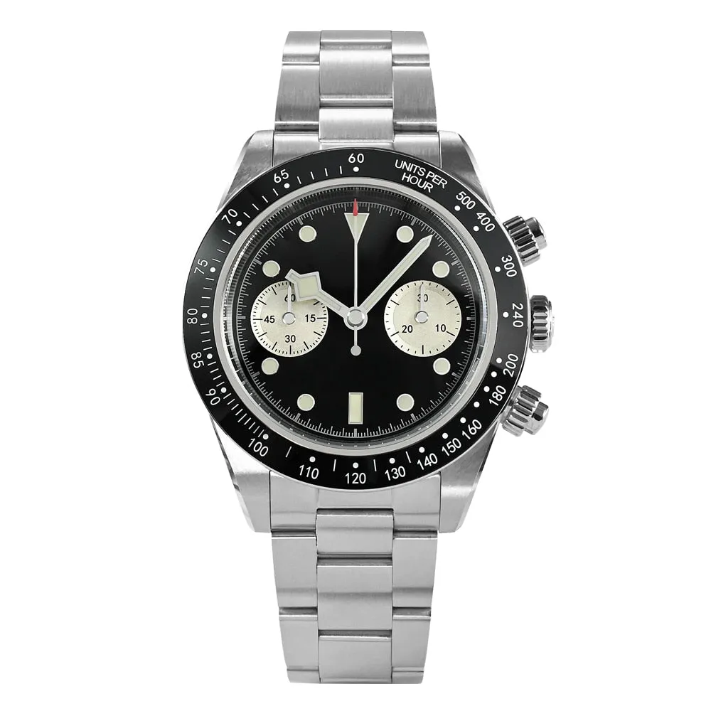 San Martin Men Sports Watch 40mm Panda BB Chronograph Retro Luxury Seagull ST1901 Manual Mechanical Sapphire 10Bar Luminous