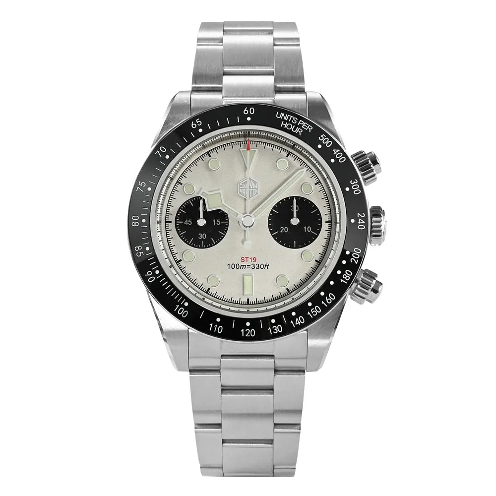 San Martin Men Sports Watch 40mm Panda BB Chronograph Retro Luxury Seagull ST1901 Manual Mechanical Sapphire 10Bar Luminous