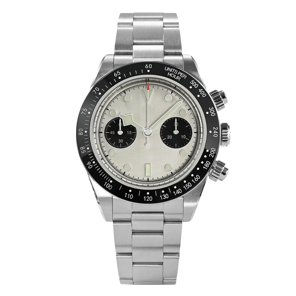 San Martin Men Sports Watch 40mm Panda BB Chronograph Retro Luxury Seagull ST1901 Manual Mechanical Sapphire 10Bar Luminous