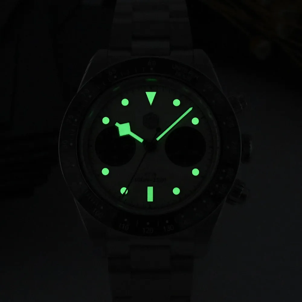 San Martin Men Sports Watch 40mm Panda BB Chronograph Retro Luxury Seagull ST1901 Manual Mechanical Sapphire 10Bar Luminous
