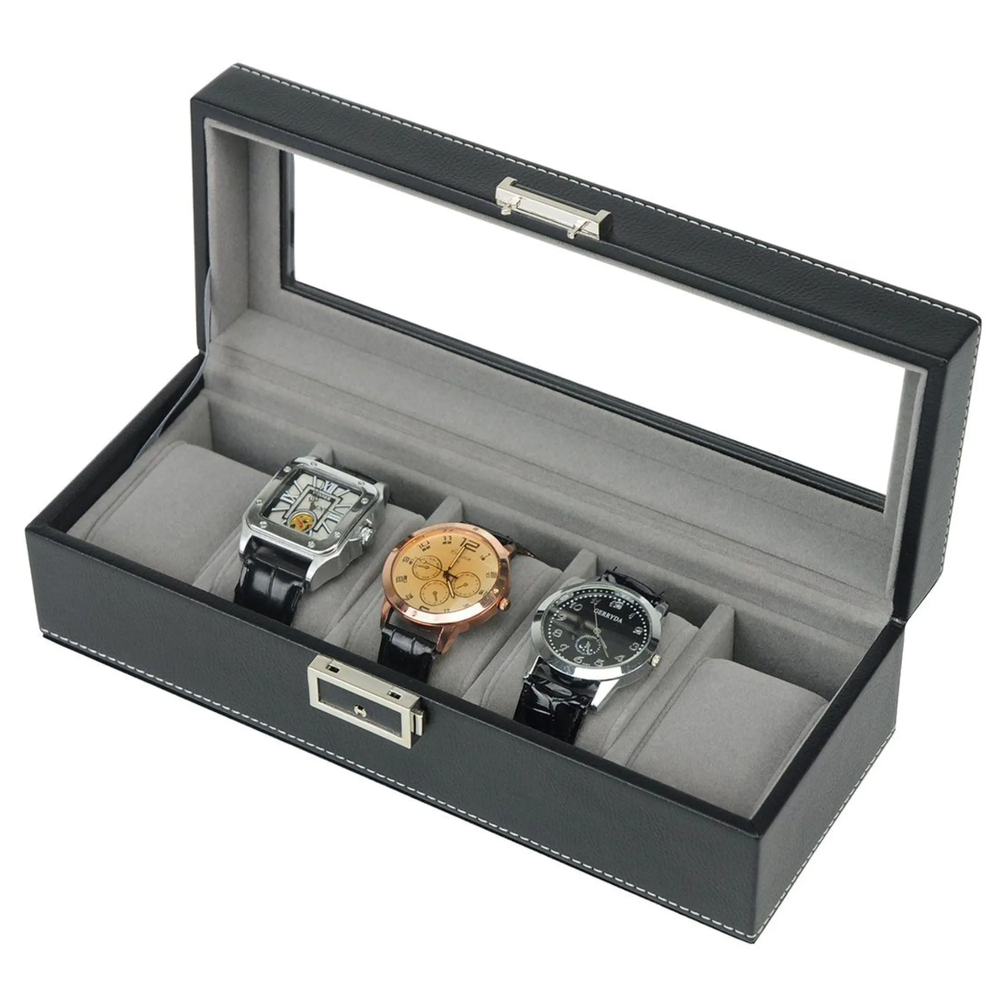 Seconds - Leather Watch Box for 5 Watches in Black