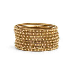 Set of 8 Pearl Bangles in Antique Gold