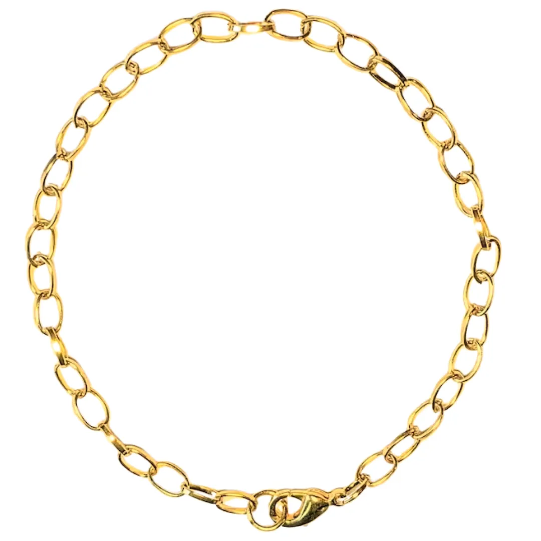 Shiny Gold-Tone Oval Link Charm Bracelet Base - D.I.Y. - BUILD YOUR CHARM BRACELET!