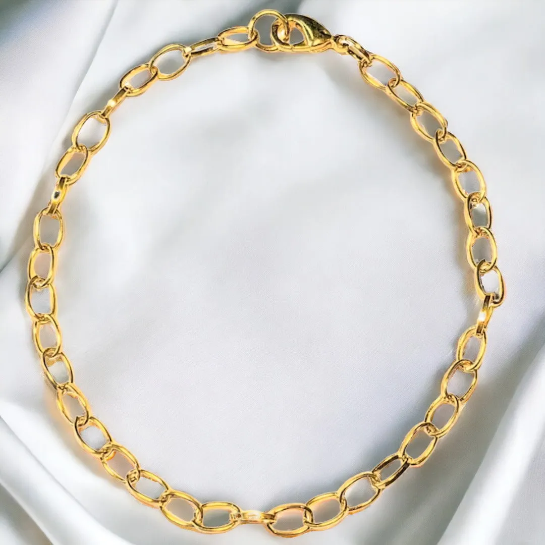 Shiny Gold-Tone Oval Link Charm Bracelet Base - D.I.Y. - BUILD YOUR CHARM BRACELET!