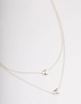 Silver Heart Double Row Necklace
