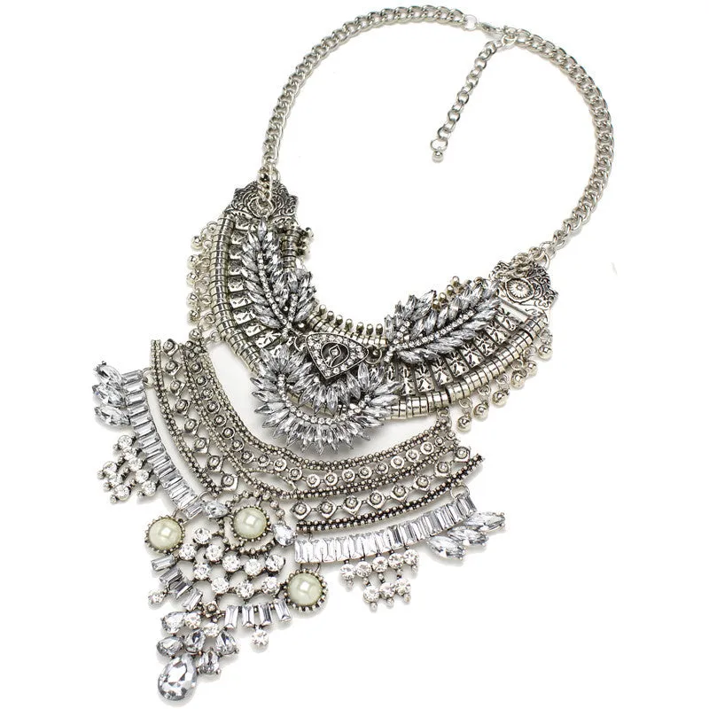 Silver Tone Coin Multi Layer Bib Necklace