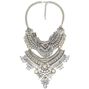 Silver Tone Coin Multi Layer Bib Necklace