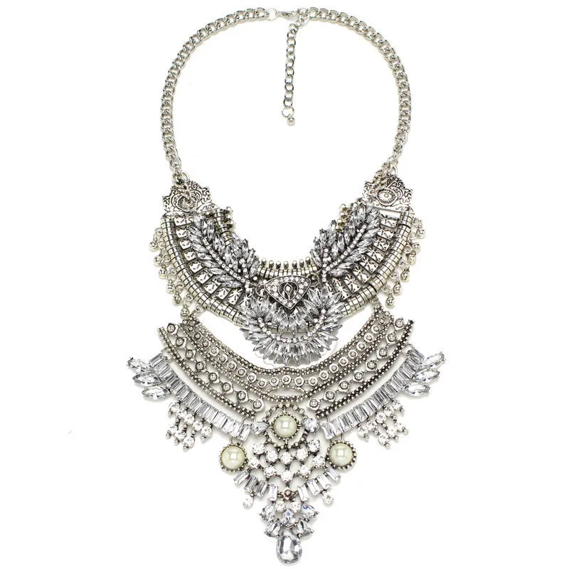 Silver Tone Coin Multi Layer Bib Necklace