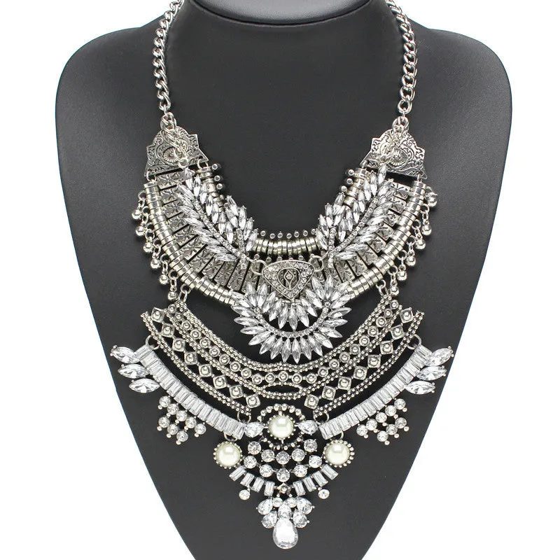 Silver Tone Coin Multi Layer Bib Necklace