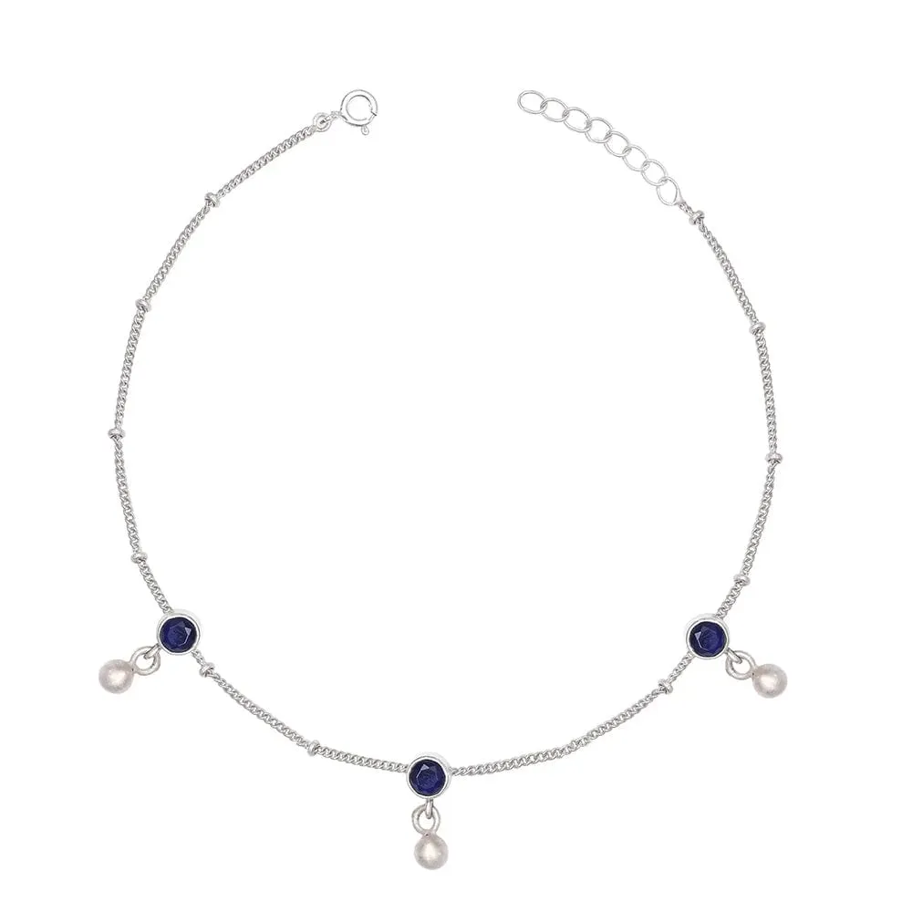 Single Blue Zircon Silver 92.5 anklet